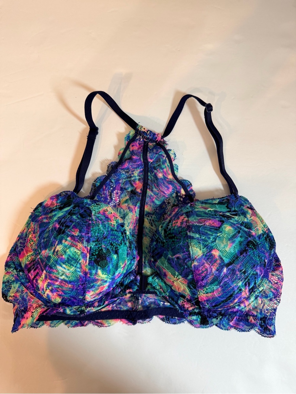 Victoria's Secret PINK Date Racerback 32C Multicolor Tie Dye Front Closure Lace